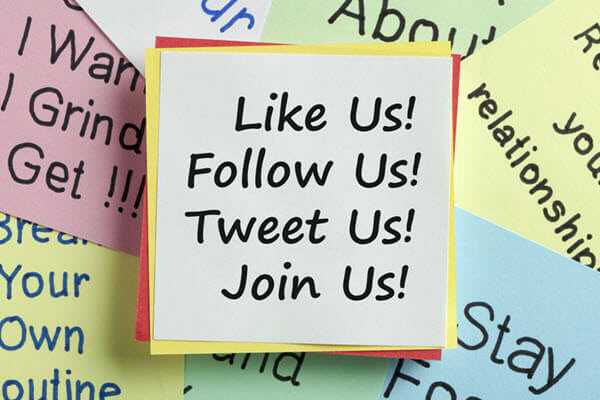 Social Media Graphic saying like us! follow us! tweet us! join us!