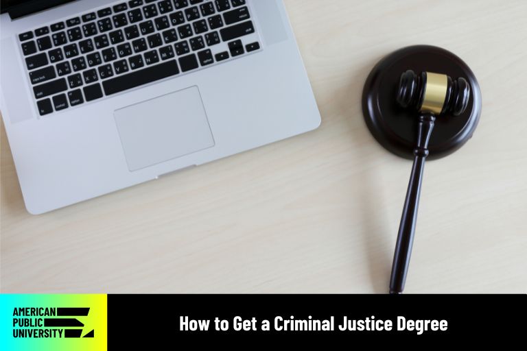 criminal justice degree items - laptop and gavel