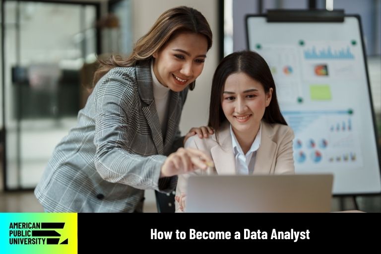 how-to-become-a-data-analyst-apu data analysts looking at data on laptop