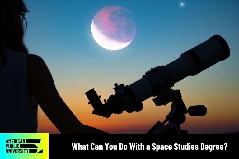 what-can-you-do-with-a-space-studies-degree space studies degree student observing moon through telescope
