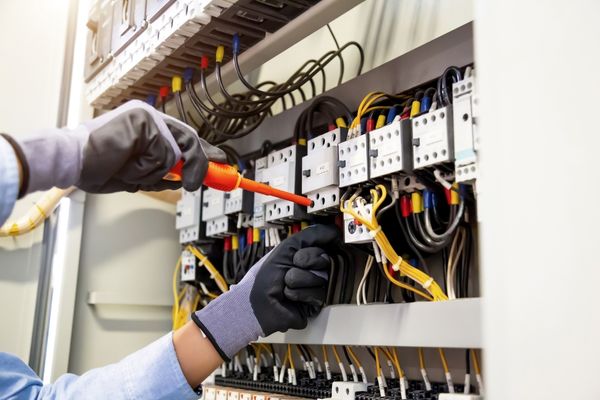 electrical engineering control panel box with wires